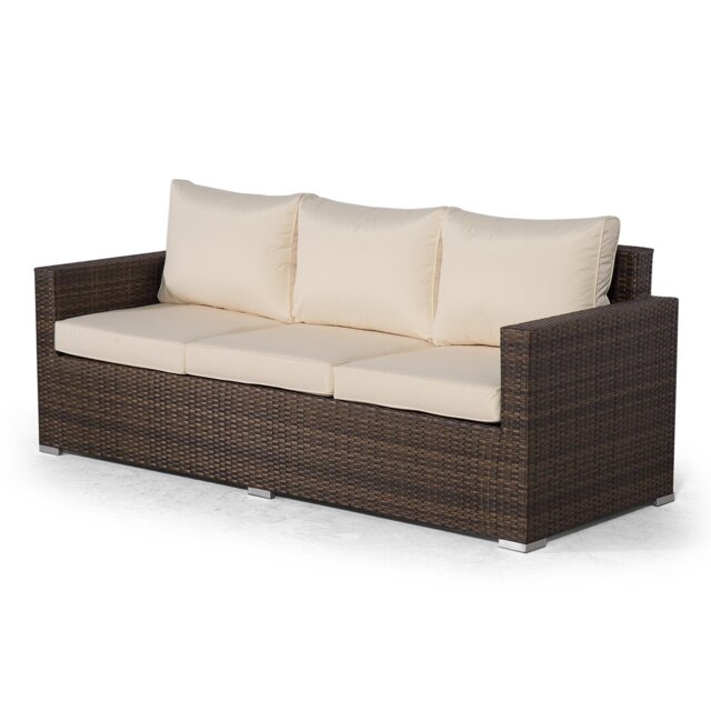 Villatoro Brown Rattan 2 X 3 Seat Sofa + 2 X 2 Seat Sofa & Ice Bucket Rectangle Coffee Table, Outdoor Patio Garden Furniture