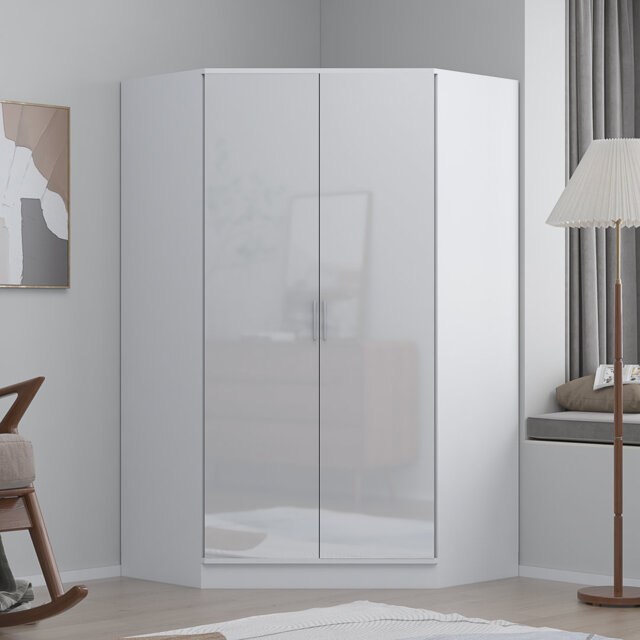 Eva High Gloss 2 Door Corner Wardrobe - H: 180cm x D: 103cm x W: 103cm