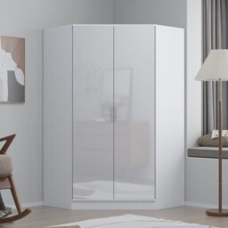 Eva High Gloss 2 Door Corner Wardrobe - H: 180cm x D: 103cm x W: 103cm