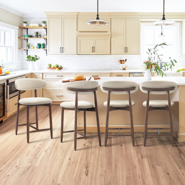 Upholstered Counter Stool with Solid Wood Frame