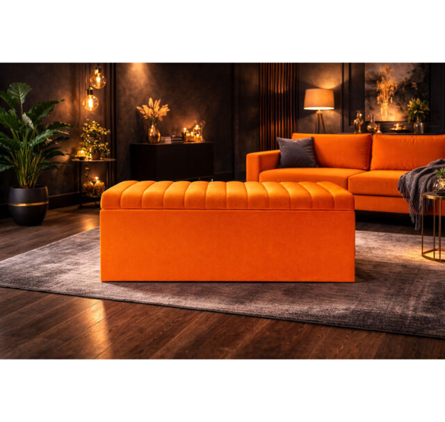 Royal Velvet Storage Ottoman Box with Hinged Lid - Lined Upholstered End of Bed Storage Bench - Soft  Close Storage Seat - Made in UK