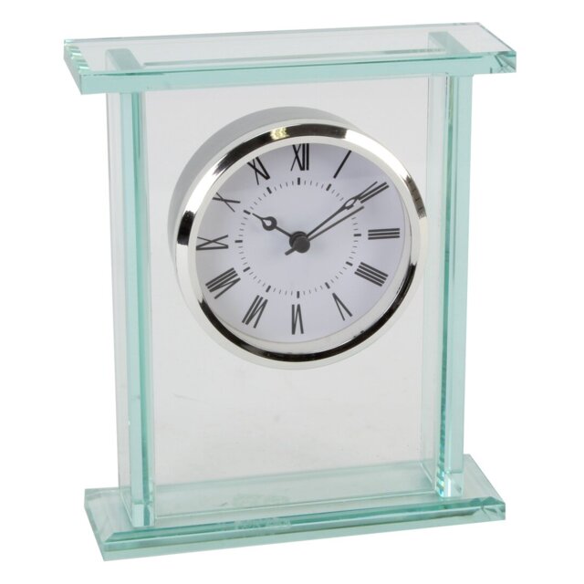 Roman Numeral Glass Quartz Movement / Crystal Tabletop Clock in Clear
