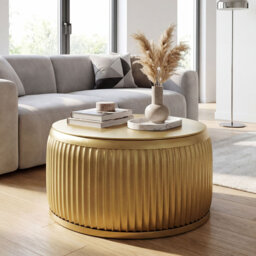Round Metal Coffee Table with Storage in Silver