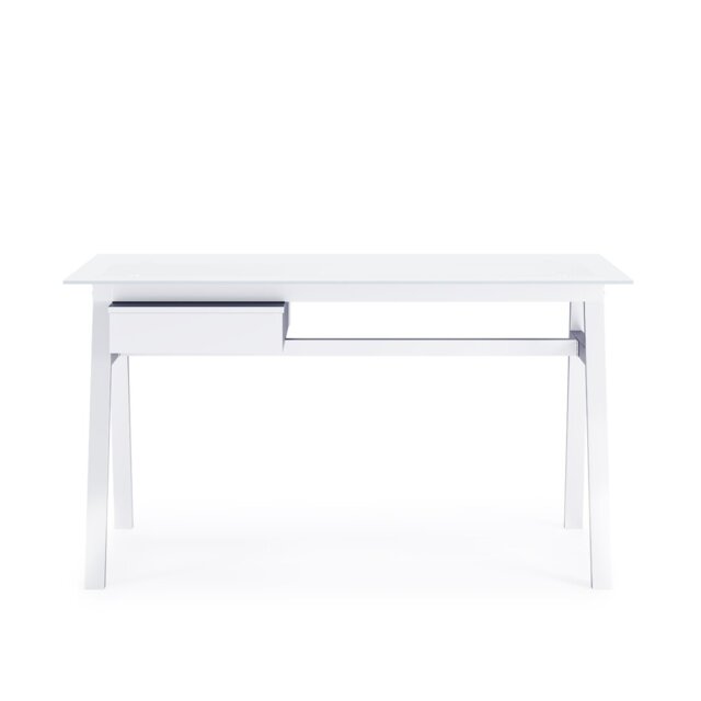 Birl Glass Top Metal Base Writing Desk