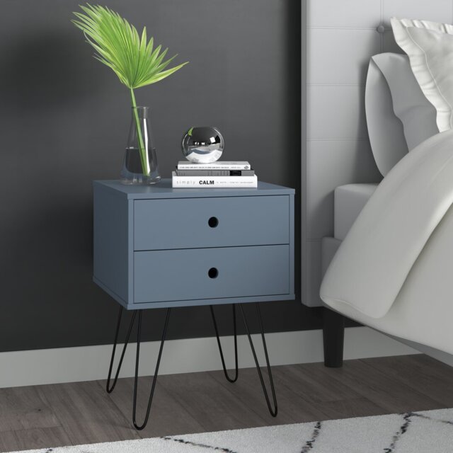 Kiefer Premium 2 Drawer Bedside Table - Stylish Two-Tone Nightstand, End Table