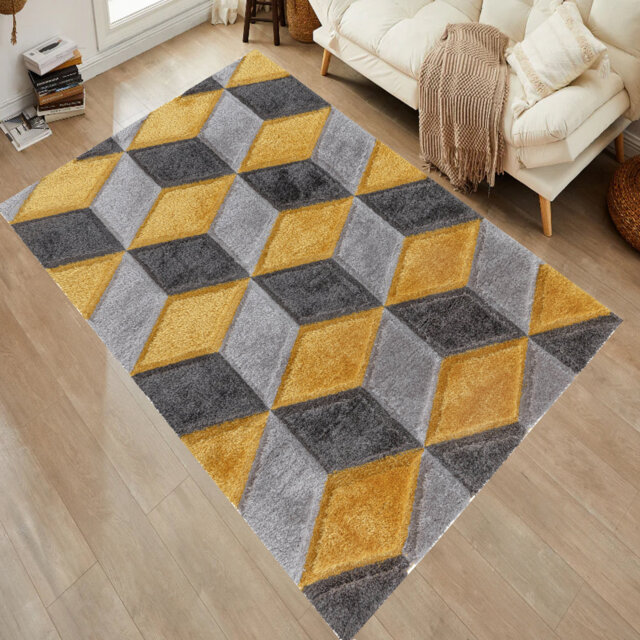 Alyha Geometric Machine Tufted Shag Indoor / Outdoor Area Rug