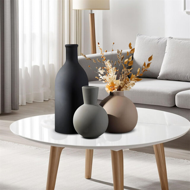 Ceramic Vase Set 3Pcs Round Matte Vases Ceramic Flower Vase Small Decorative Vases Modern Minimalist Desktop Ornaments For Dry Flowers Living Room Off