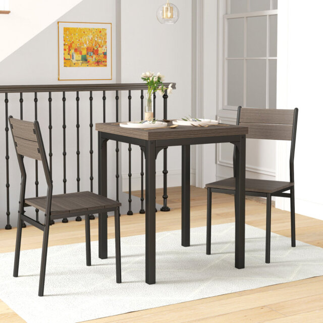 3-Piece Compact Square Dining Set with 2 Chairs, 60x60x76cm, Light Wood Grain, Space-Saving Kitchen Table with Chairs That Tuck Under for Small Apartm