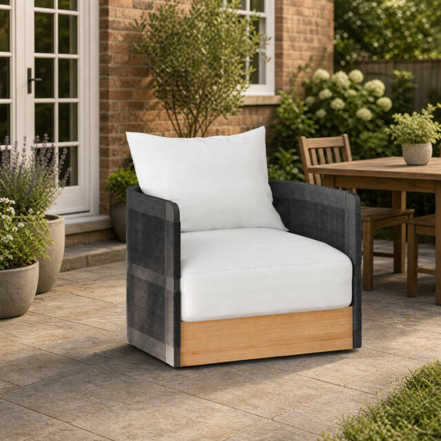 Rotatable Garden Lounge Chair with Cushion Patio or Conservatory Outdoor Swivel Patio Rotating Chair