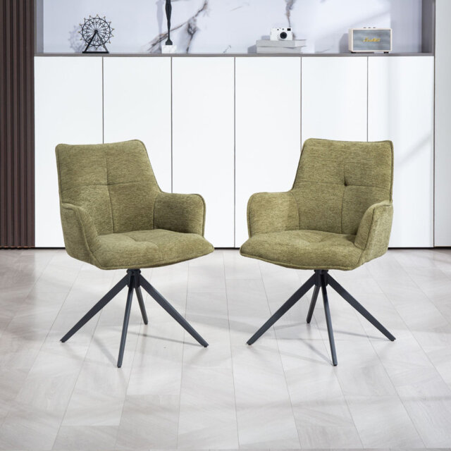 360° Swivel Dining Chairs Set Of 2, Modern Upholstered Armchairs With Ergonomic Back Support, Sturdy Metal Legs For Kitchen & Dining Room