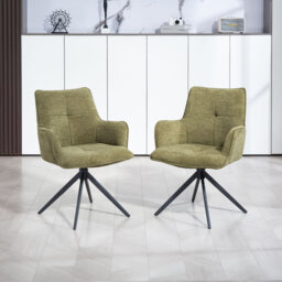 360° Swivel Dining Chairs Set Of 2, Modern Upholstered Armchairs With Ergonomic Back Support, Sturdy Metal Legs For Kitchen & Dining Room