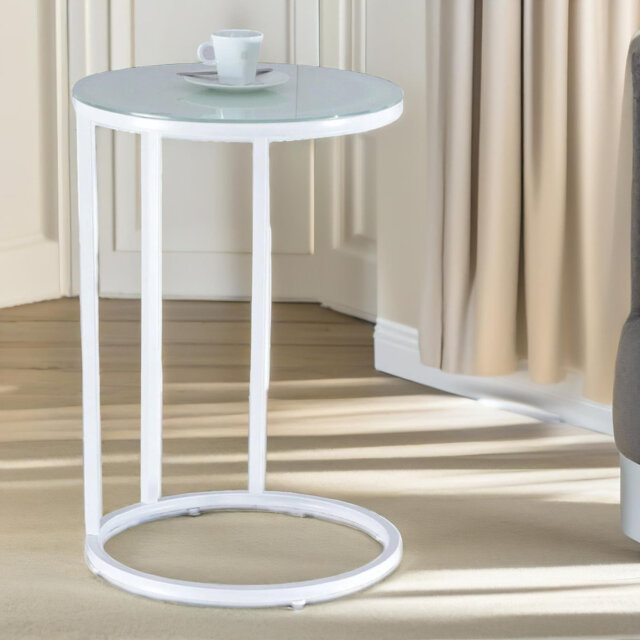 Round C Shaped Side Table with Metal Legs, End Sofa Tables, Living Room Furniture