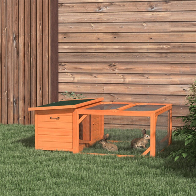 125cm Outdoor Rabbit Hutch – Off-Ground Guinea Pig Cage with Run & Openable Roof, Orange