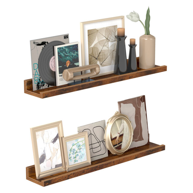 Wall Shelves, Set Of 2 Wall Mounted Floating Shelves, 60 Cm Wide, Raised Edges, For Picture Frames, Decoration, Spices, Living Room, Kitchen, Home Off