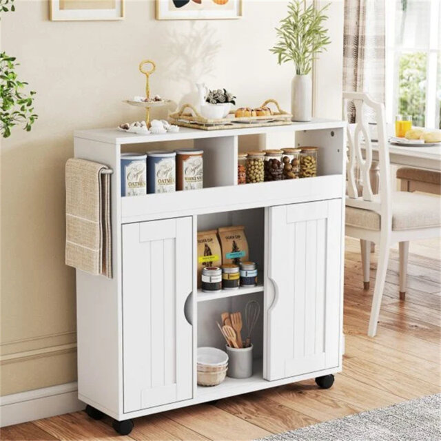 Slim Bathroom Cabinet On Wheels, Side Storage Organizer With Adjustable Shelf And Towel Racks