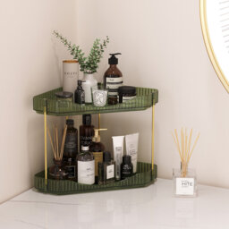 2-tier Bathroom Organiser Countertop Storage, Plastic Makeup Skincare Organiser, Vanity Perfume Trays Counter Shelf, Corner Shower Caddy, Corner Stora