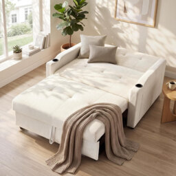 Jaxenor 2 Seater Sofa Bed, Pull Out Sleeper Sofa, Convertible Loveseat Sofa Bed with Cup Holders for Living Room, Guest Room, Apartment, Studio, Space