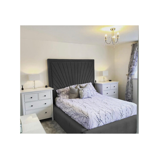 Odie Plush Velvet Upholstered Bed Frame - Sprung Slats, Padded Headboard