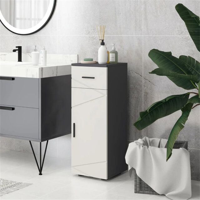 Slim Bathroom Cabinet, Narrow Bathroom Storage Cabinet With Drawer, Door Cupboard, Adjustable Shelf And Soft Close Mechanism