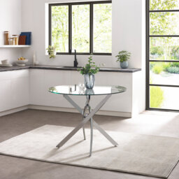 Darnice Round Glass Top Metal Base Dining Table
