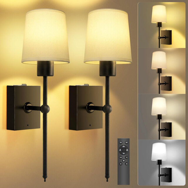 Rechargeable Wall Lights Battery Operated Wireless Wall Lights 2Pcs Black