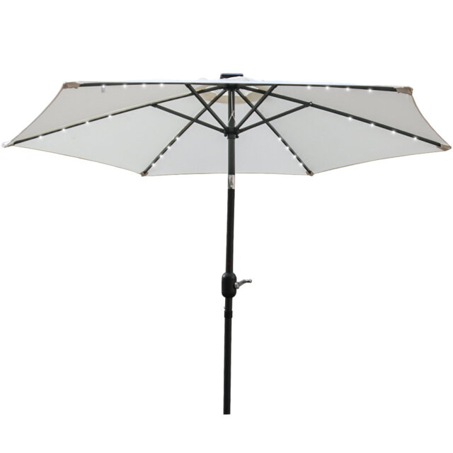 2.5M Outdoor Garden Patio Round Parasol Umbrella Solar LED Lights Crank Tilt with Base
