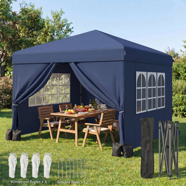 Balconera 3X3m Outdoor Pop Up Gazebo With Sides And Windows, Waterproof Folding Garden Canopy