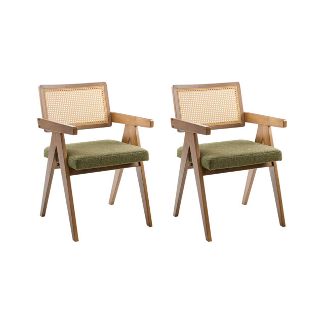 Set of 2 Dining Chairs AVA Wood Dark Brown/ Green