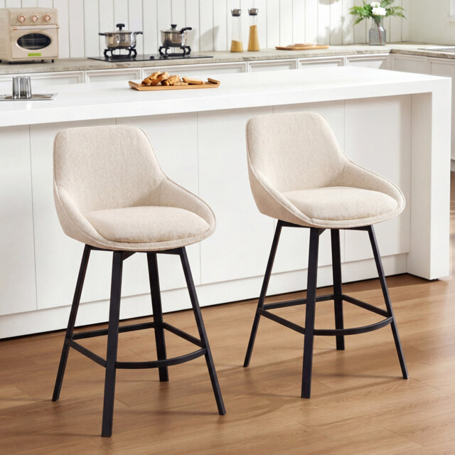 Absalom 65cm H Swivel Upholstered Linen Counter Stool