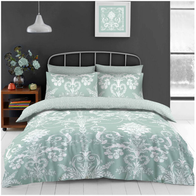 Luxury Printed Polycotton Bedding Set with Duvet Cover Fitted Sheet Pillowcases Soft Easy Care Bedding