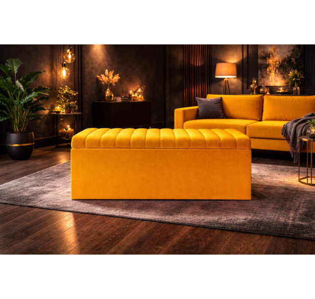 Royal Velvet Storage Ottoman Box with Hinged Lid - Lined Upholstered End of Bed Storage Bench - Soft Close Storage Seat - Made in UK