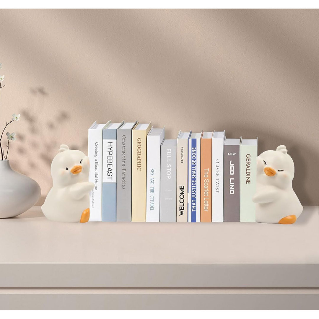 Serre-Livres Canards Mignons En Résine – Paire De Statuettes Canards Qui Se Câlinent, Blanc, Pour Bureau Et Étagère