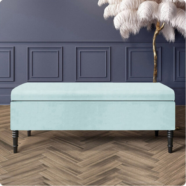 Paris Plain Ottoman Storage Bench - Plush Velvet Shoe Bench - Upholstered Footstool with Storage