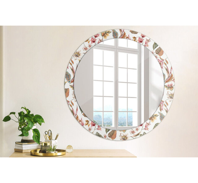 Huldar Round Glass Framed Wall Mounted Accent Mirror in White/Pink