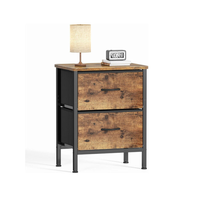 Bedside Cabinet with 2 Large Capacity Fabric Storage Drawers, 54.5cm Height Sofa Side Table End Tables