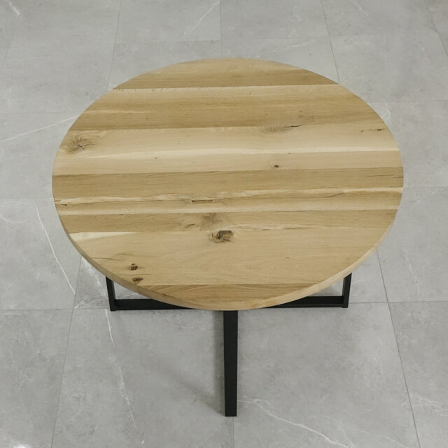 Mardiros Oak Round Solid Wood Top Metal Base Dining Table