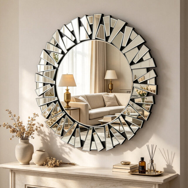 Albana Round Wood Framed Wall Mounted Accent Mirror in Silver