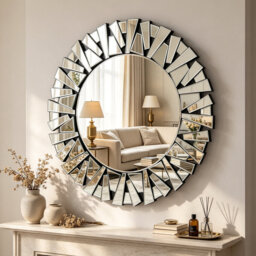 Albana Round Wood Framed Wall Mounted Accent Mirror in Silver