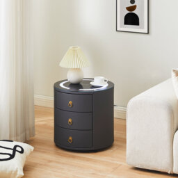 Bedside Table, Round Nightstand, 3 Drawers Cabinet, Smart Bedside Table With Wireless Charging