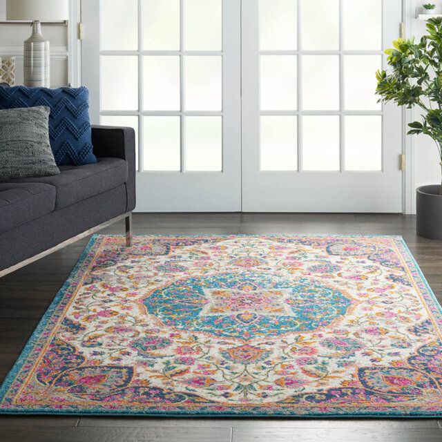Multi Floral Thick Modern Easy To Clean Luxurious Traditional Rug For Bedroom, Living Room, Dining Room