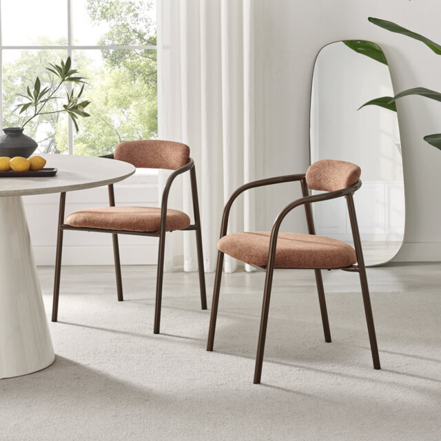 Rea Upholstered Fabric Dining Chairs with Bronze Legs - Stylish Curved Design