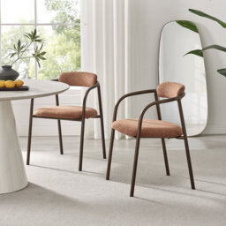 Rea Upholstered Fabric Dining Chairs with Bronze Legs - Stylish Curved Design
