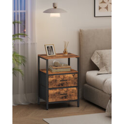 Bedside Table, Side End Table with 2 Fabric Storage Drawers, Bedside Cabinet with Open Storage Shelf, Nightstand for Bedroom, Livingroom, Office