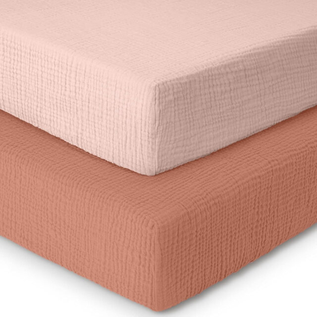 100% Cotton Muslin Cot Fitted Sheets 2 Pack- Soft & Breathable, for Boys & Girls, Baby Mattress Sheets