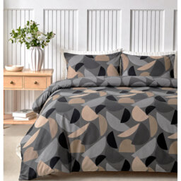 Bodie Charcoal Geometric Duvet Cover Set with Pillowcases — Abstract Graphic Print, Easy Care Polycotton, Sustainable BCI Cotton Bedding