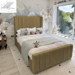 Morio Upholstered Bed - Wingback Ottoman Storage with Plush Velvet Gas Lift