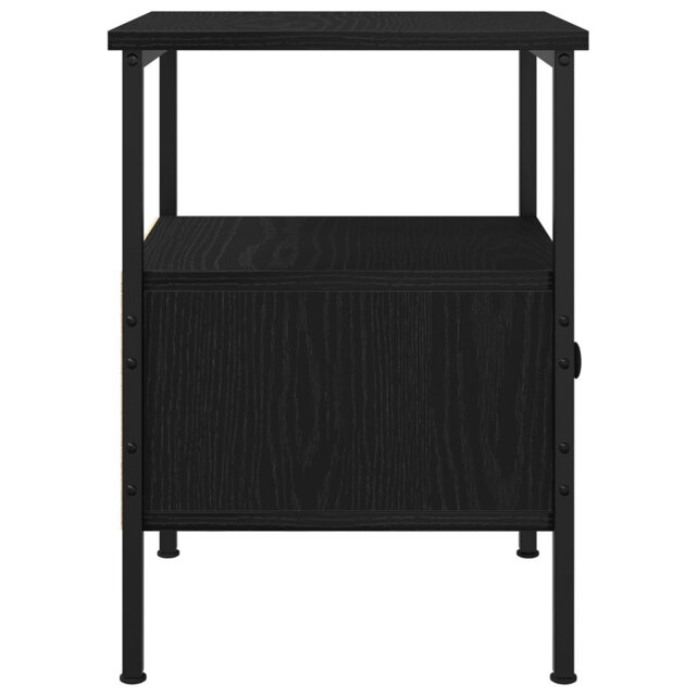 Bedside Cabinet Black Oak 34X36x50 Cm Engineered Wood And Steel