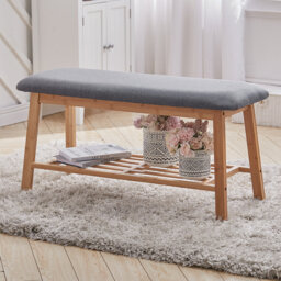 Adli Linen Upholstered Bench with Shelves