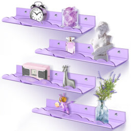 Rainbow Acrylic Floating Shelves, 15in Wall-Mounted Nursery Bookshelves for Books, Toys, and Decor (4-Pack)