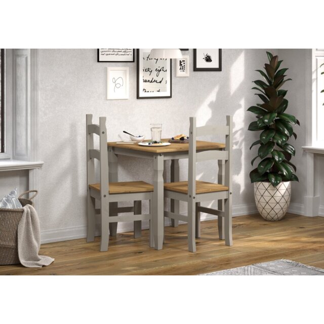 Shrewsbury 2 Person table and chairs SET, solid pine, grey and antique wax finish with plank design table top